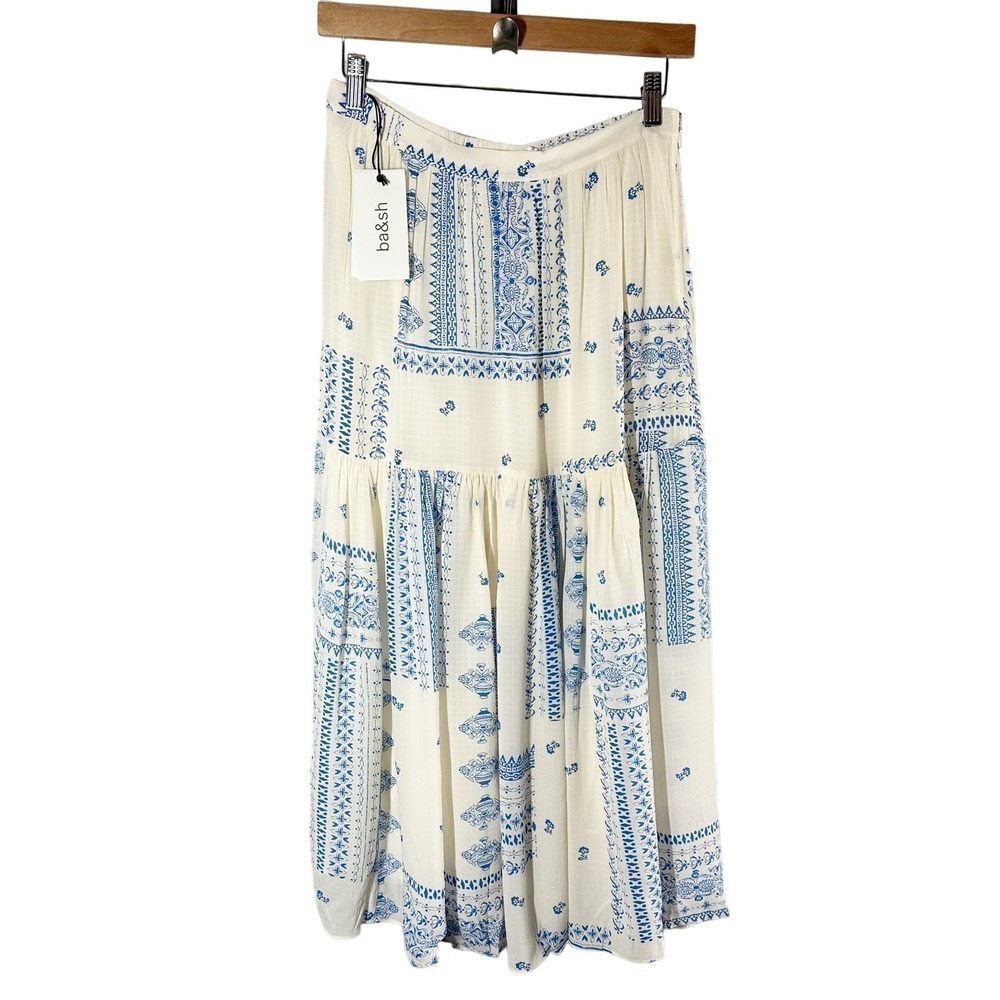 BA&SH Londer Patchwork Print Midi Skirt Size US 6 Medium Ecru